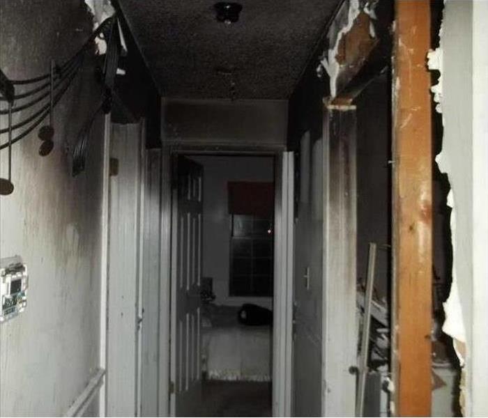 Hallway with fire damage 